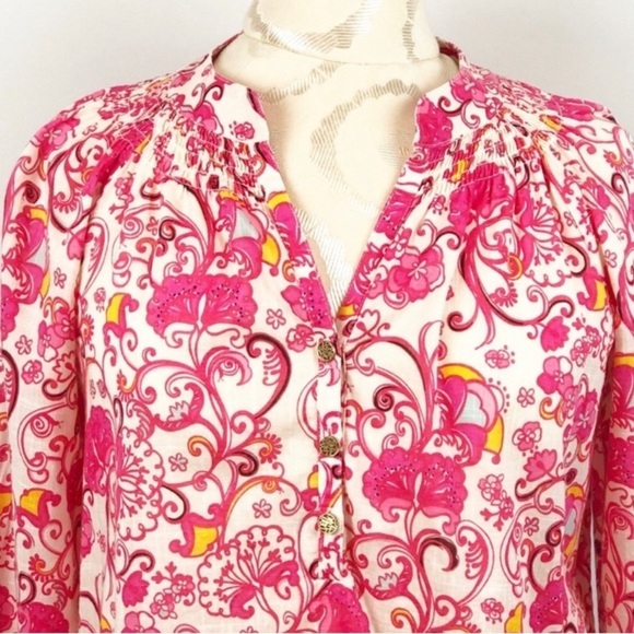 Lilly Pulitzer Elsa Pink Floral Blouse Top Size Extra Small - Picture 2 of 8